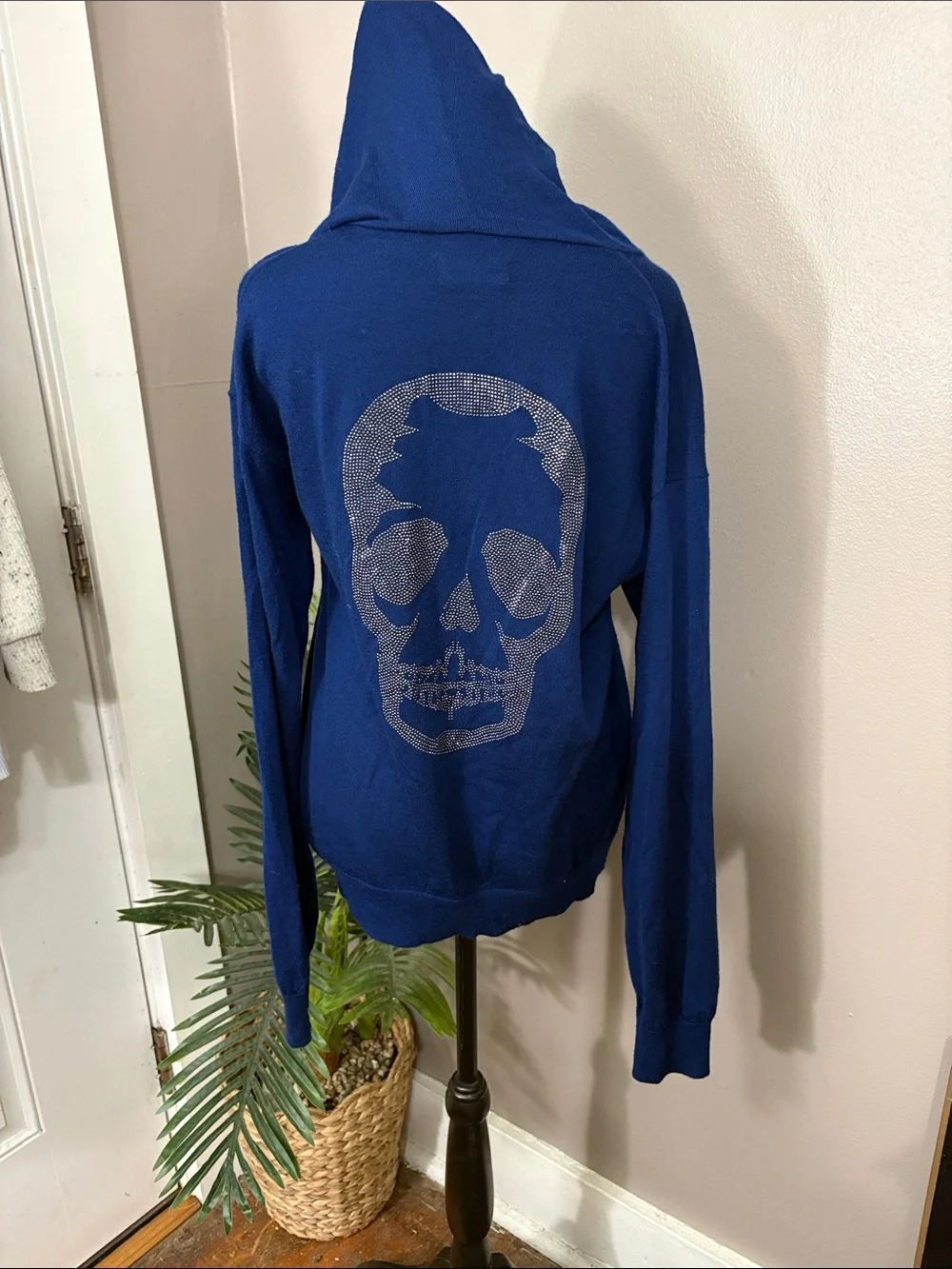Zadig & Voltaire Navy Blue Hoodie with Rhinestone Skull women’s medium